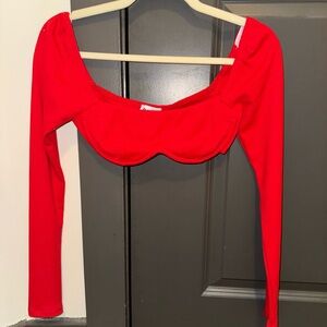 Red Long Sleeve Crop Top, Princess Polly